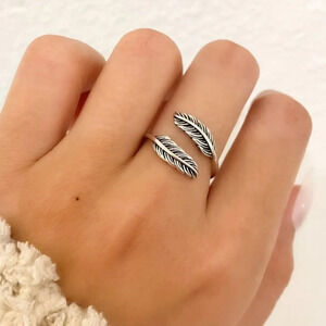 925 Sterling Silver Feather Ring Wrap Ring Dainty Adjustable Ring Band